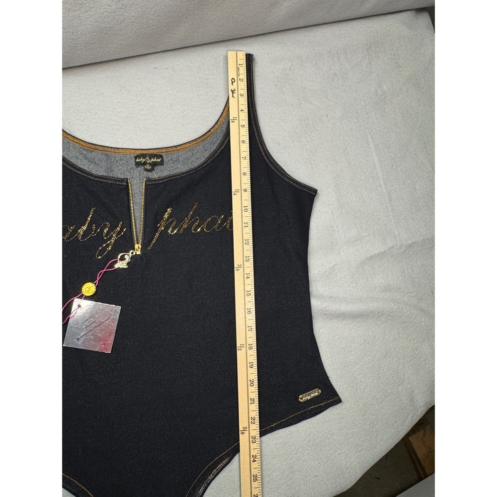 Baby Phat Denim Bodysuit 2X Rhinestone Logo Thong Snap Crotch NWT Y2K Baddie - Picture 11 of 15